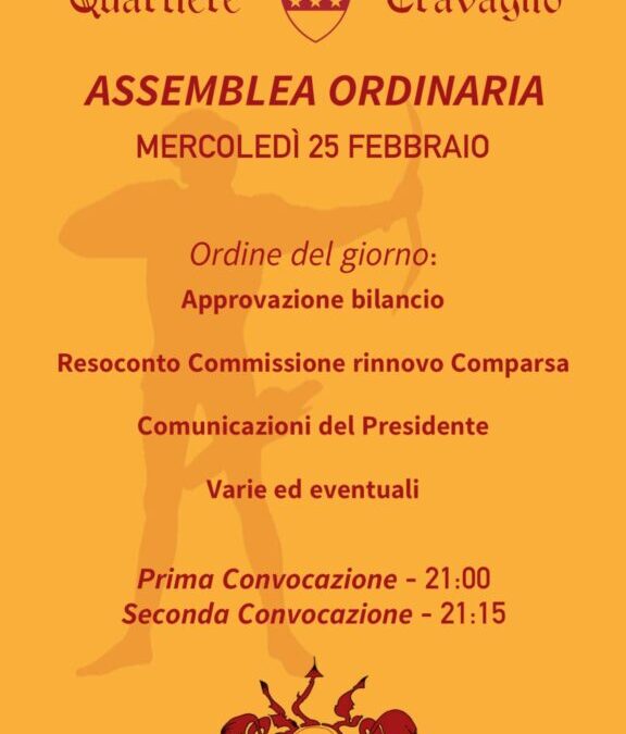 Mercoledi 25 Febbraio ore 21 ASSEMBLEA ORDINARIA