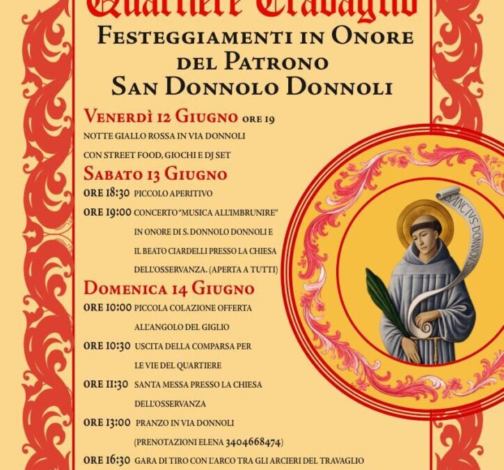 Programma Festeggiamenti in onore del Patrono San Donnolo Donnoli 12-13-14 Giugno 2026