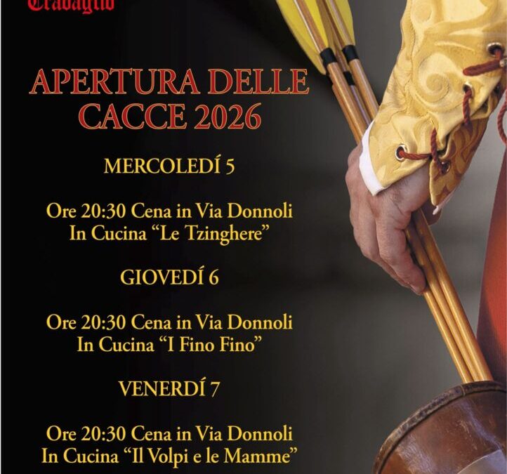 Programma Cene Apertura delle Cacce  2026 – prenotazioni da Carlotta ( 3405354199)