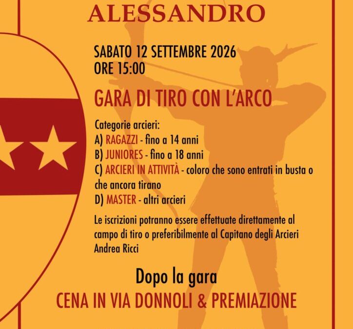 Sabato 12 Settembre dalle 15 Una Giornata per Alessandro – Gara di tiro e Cena (prenotazioni da Elena 3404668474)